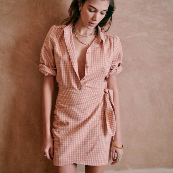 Sezane Dresses & Skirts - Sézane Women’s Jamey Robe Linen Blend Wrap Shirt Mini Dress | 36 (4) | Rose Pink